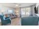 Living room with teal armchairs and brown sofa at 124 Golden Bear Circle, Longs, SC 29568