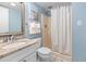 Clean bathroom with shower and granite countertop at 1605 S Ocean Blvd. # 414, Myrtle Beach, SC 29577