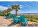Ocean view patio with turquoise chairs and table at 1605 S Ocean Blvd. # 414, Myrtle Beach, SC 29577