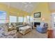 Bright living room with vaulted ceilings, fireplace, and comfortable seating at 25 Frigate Ct., Pawleys Island, SC 29585