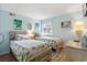 Guest bedroom with twin beds, beachy bedding, and light blue walls at 600 S Ocean Blvd. # C-21, North Myrtle Beach, SC 29582