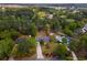 An aerial view of the property showing its wooded lot, pool, and surrounding neighborhood at 40 Capt Anthony White Ln., Georgetown, SC 29440