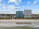 Aerial view of beachfront high-rise building with ocean and beach at 504 N Ocean Blvd. # 1511, Myrtle Beach, SC 29577