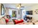 L-shaped sectional sofa, ceiling fan and TV at 562 Blue Stem Dr. # 54D, Pawleys Island, SC 29585