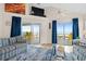 Living room boasts ocean views and sliding doors to deck at 6001 - B-4 S Kings Hwy., Myrtle Beach, SC 29575