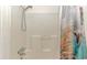 Clean bathroom with shower and patterned shower curtain at 3703 Green Sea Rd., Green Sea, SC 29545