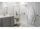 Clean bathroom with a walk-in shower and gray vanity at 9179 Fort Hill Way, Myrtle Beach, SC 29579