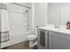 Bathroom with shower/tub combo, gray vanity, and white countertop at 9179 Fort Hill Way, Myrtle Beach, SC 29579