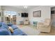 Bright living room with a blue sofa and a fireplace at 9560 Shore Dr. # 3A, Myrtle Beach, SC 29572