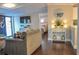 Living room with gray couch and view of bedroom at 1005 S Marlin Circle, Murrells Inlet, SC 29576