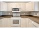 White kitchen with stainless steel appliances and mosaic backsplash at 104 Osprey Cove Loop, Myrtle Beach, SC 29588