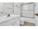 Clean bathroom with a shower/tub combo and white vanity at 306 Andorra St., Longs, SC 29568