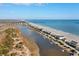 Aerial view of oceanfront homes along a waterway at 34 Pipedown Way, Pawleys Island, SC 29585