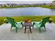 Patio with green chairs, firepit, and peaceful views of the lake in the backyard at 4451 Livorn Loop # 4451, Myrtle Beach, SC 29579