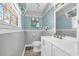 Stylish bathroom with white vanity and light teal walls at 789 University Forest Circle, Conway, SC 29526