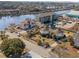 Aerial view of waterfront home with circular design at 4552 River Rd., Little River, SC 29566