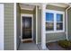 Exterior view of front door, showcasing a black door with a welcome mat at 592 Sea Sparrow St., Myrtle Beach, SC 29588