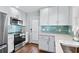 Modern kitchen with white cabinets and blue tile backsplash at 6001 - E-10 S Kings Hwy., Myrtle Beach, SC 29575