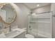 Bathroom with a glass-enclosed shower and marble vanity at 6001 - E8 S Kings Hwy., Myrtle Beach, SC 29575