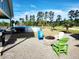 Backyard features above-ground pool, firepit with Adirondack chairs, gravel, landscaping, and green space at 926 Eula Dr., Conway, SC 29526