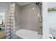 Clean bathroom with gray tile shower/tub combo at 147 Anglers Dr., Murrells Inlet, SC 29576