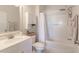 Clean bathroom with a shower/tub combo, vanity, and linen storage at 804 Crumpet Ct. # 1151, Myrtle Beach, SC 29579