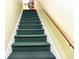 Green carpeted staircase with wooden railing at 115 Horizon River Dr. # 8D, Myrtle Beach, SC 29588