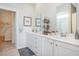 Double vanity bathroom with white cabinets and a walk-in shower at 1457 Nokota Dr., Conway, SC 29526