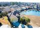 Aerial view of a single-Gathering home on a lake in a residential community at 2117 Mirabel Ct., North Myrtle Beach, SC 29582