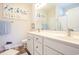 Double vanity bathroom with a shower and linen storage at 262 Ole Maple St., Loris, SC 29569