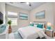 Bright bedroom with a ceiling fan, beach-themed wall art, and comfortable bed with turquoise accents at 352 High Falls Dr., Conway, SC 29526