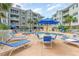 Community pool with ample lounge chairs and umbrellas at 4887 Luster Leaf Circle # 404, Myrtle Beach, SC 29577