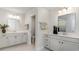 Elegant bathroom with double sinks, quartz countertops and a separate shower at 114 Ranch Haven Dr., Murrells Inlet, SC 29576