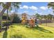 Fenced backyard with playground set and lush green lawn at 1671 Arundel Rd., Myrtle Beach, SC 29577