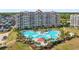 Aerial view of resort building and pool area at 5750 Oyster Catcher Dr. # 932, North Myrtle Beach, SC 29582