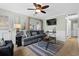 Living room with grey sofa, coffee table, and TV at 6001 - 1861 S Kings Hwy., Myrtle Beach, SC 29575