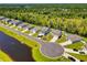 Aerial view of houses and pond in a neighborhood at 623 Meadowgrass Ct., Myrtle Beach, SC 29588