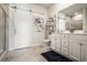 Bathroom with double vanity and a barn door at 1810 N Cove Ct., North Myrtle Beach, SC 29582