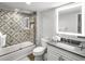 Bathroom with bathtub and patterned tile at 1819 North Ocean Blvd. # 8015, North Myrtle Beach, SC 29582