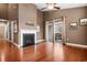 Living room with fireplace and sliding glass doors to patio at 1901-B High St., Myrtle Beach, SC 29577