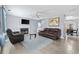 Comfortable living room features a fireplace, plush leather seating, and hardwood floors at 4821 Southgate Pkwy., Myrtle Beach, SC 29579