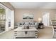 Living room with grey couch and view of balcony overlooking snow covered landscape at 112 Cypress Point Ct. # 202, Myrtle Beach, SC 29579