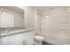 Bathroom with shower/tub combo, granite countertop, and white cabinets at 3409 Ashridge Way, Conway, SC 29526