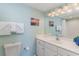 Bathroom with single sink vanity, shower/tub combo, and linen closet at 4103 N Ocean Blvd. # 504, North Myrtle Beach, SC 29582