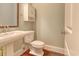 Elegant bathroom with pedestal sink and hardwood floors at 55 Pineberry Dr., Georgetown, SC 29440