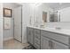 Bathroom with double vanity, large mirror, and separate shower at 901 Queensferry Ct., Conway, SC 29526