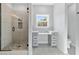 Spa-like bathroom with a large glass shower and grey cabinets at Tbd Hodges Rd., Conway, SC 29527