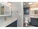 Updated bathroom with dark vanity, and shower/tub combo at 2501 S Ocean Blvd. # 1219, Myrtle Beach, SC 29577