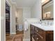 Updated bathroom with walk-in shower and modern vanity at 2647 Coats Rd., Loris, SC 29569