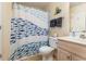 Clean bathroom with a fish-themed shower curtain at 3753 Citation Way # 428, Myrtle Beach, SC 29577